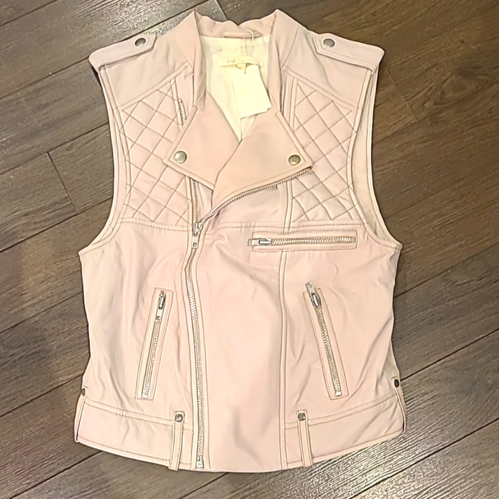 NWT Gorgeous Maje Pale Pink Leather Vest